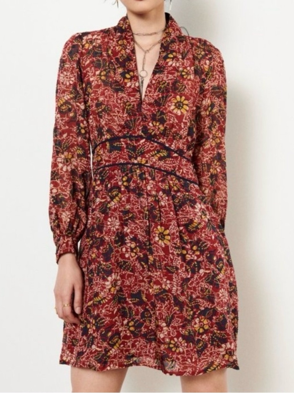 ba&sh Giani Minidress Bordeaux Batik Floral French Girl Style Autumn Size 4 US